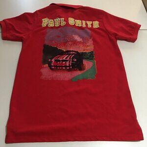 Vintage Paul Smith Mens Medium Polo Shirt Car Embroidered Red